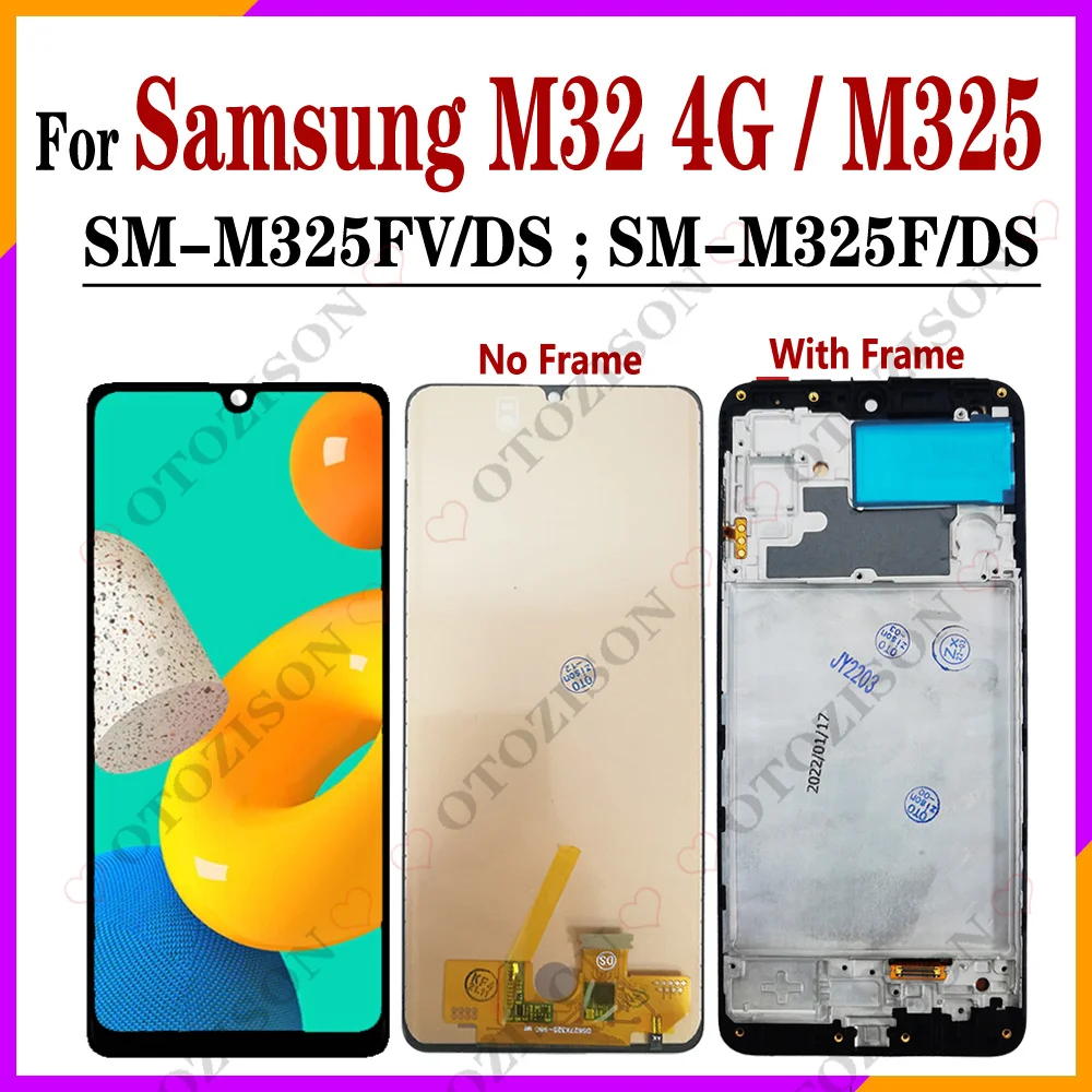 M32 LCD With Frame For Samsung Galaxy M325 M32 4G Display SM-M325FV/DS SM-M325F/DS Screen Touch Digitizer Assembly Replacement