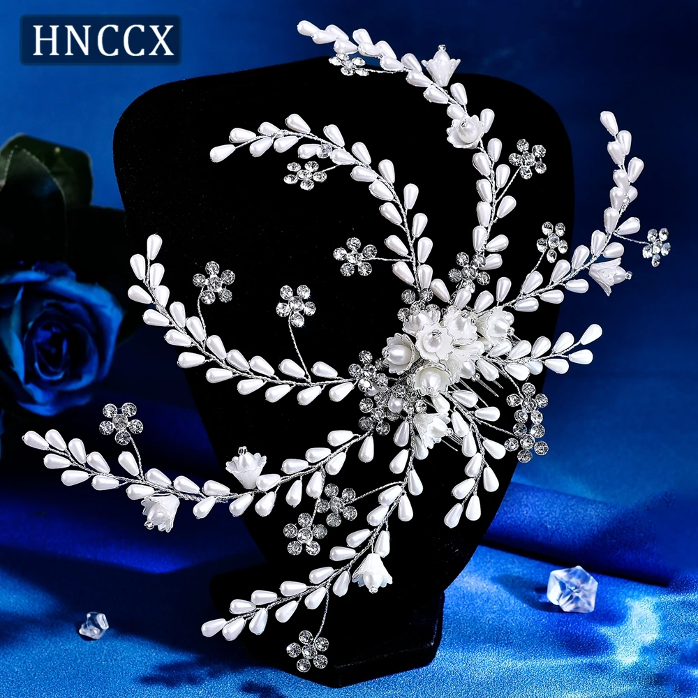 

HNCCX Rhinestone Flower Wedding Headpieces Bride Pearl Hair Comb Silver Color Head Jewelry Women Banquet Hair Accessories CP830