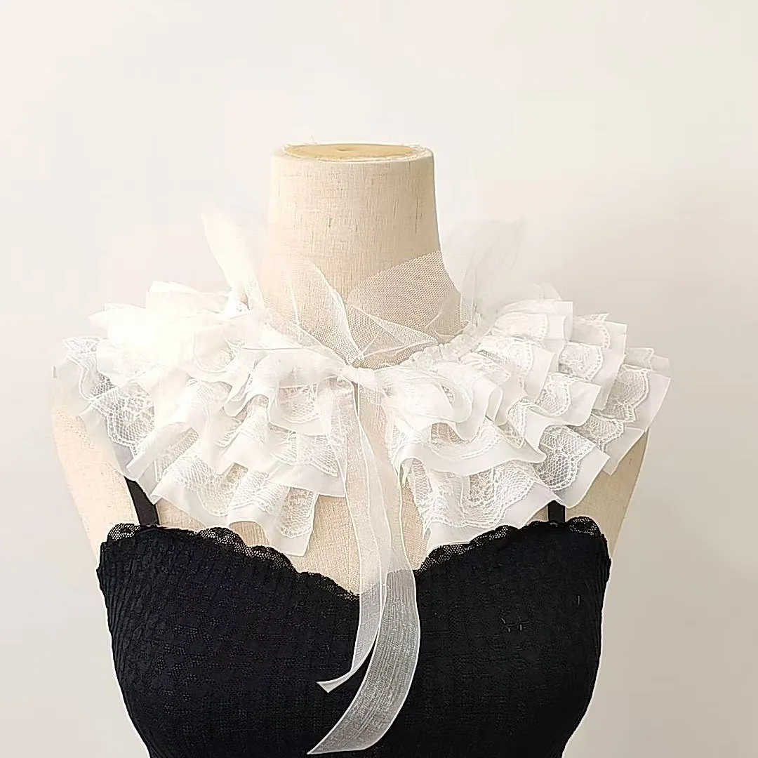 Women Victorian Lace Ruffled Jabot Fake Collar Gothic Punk Costume Accessories