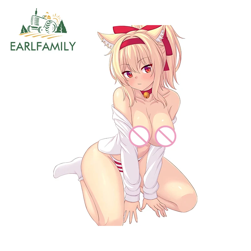 

EARLFAMILY 13cm x 9.3cm Hentai Anime Loli Car Sticker Sexy Chest Cat Ears Luggage Vinyl Auto Decal Personality Windows Decor