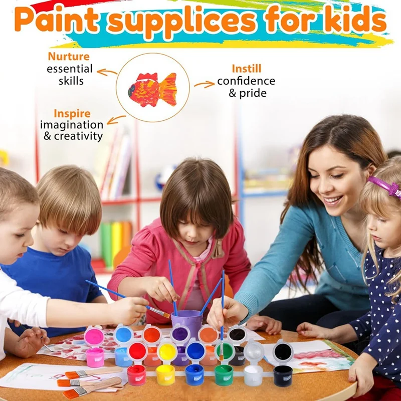 Kids Acrylic Paint Set, Acrylic Paint Strips 24 Paint Pens, 3 Brushes Great For Home Classroom Party Favors Easy To Use