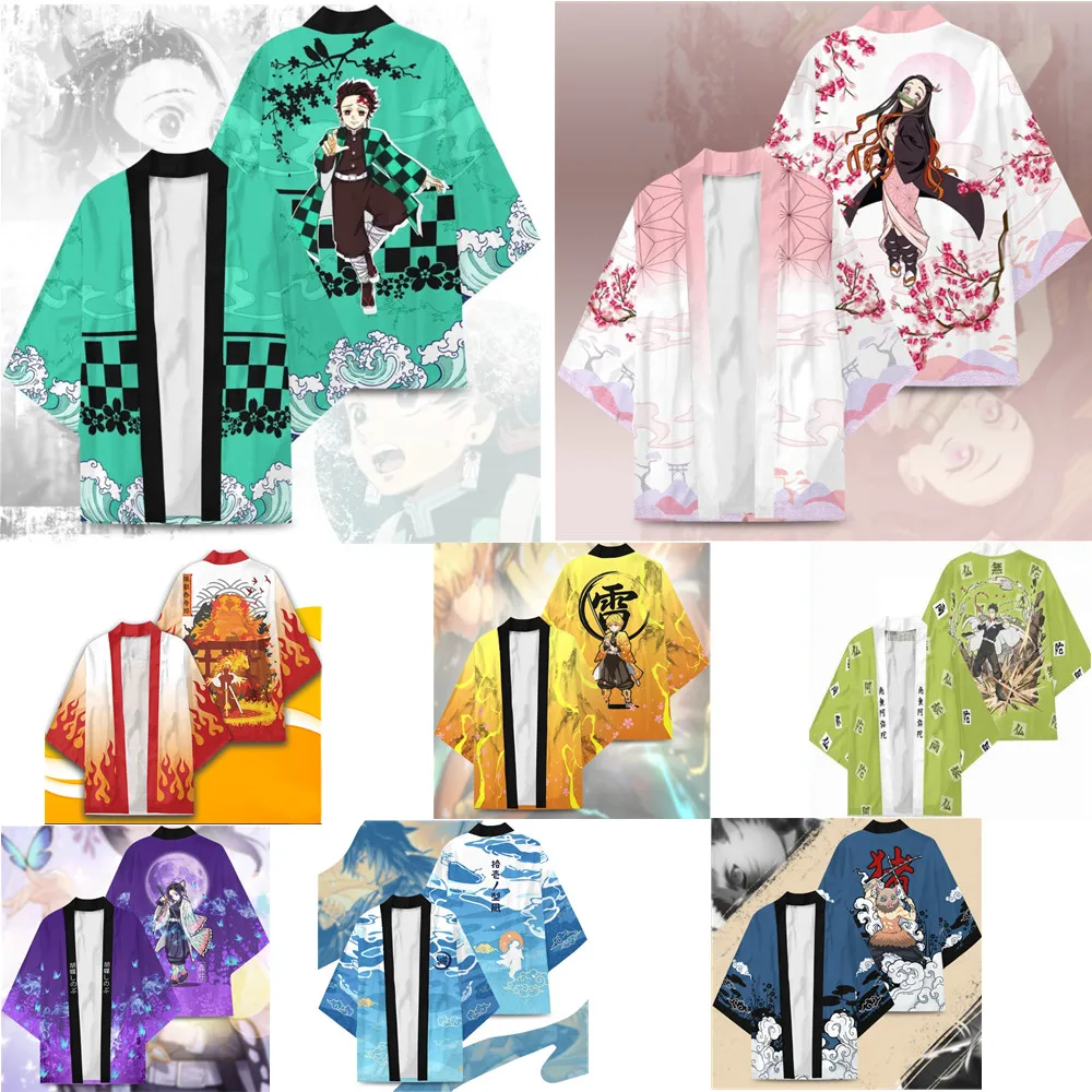 Kimono de Anime Nezuko Tanjirou para mujeres y hombres, chaqueta con estampado Yukata Haori, ropa tradicional japonesa, disfraz