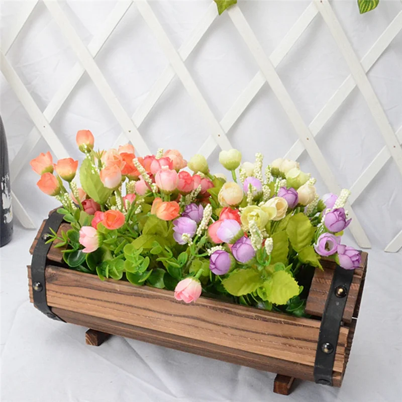 ABHI-Wood Flower Pots Wedding Decoration Carbonized Antiseptic Wood Flower Boxes Balcony Succulents Wooden Flower Pots