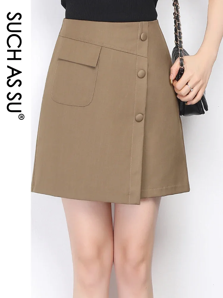 Splice Asymmetrical Skirt Women 2021 New Spring Summer Black Khaki High Waist Irregular Skirt S-3XL Size Office Lady Mini Skirt