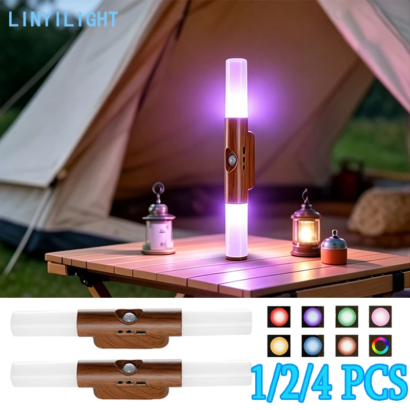 1/2/4pcs Motion Lights For Stairs Rechargeable Magnetic Night Light Wall Sconce Pir Sensor Adjustable Height Soft Light No Glare