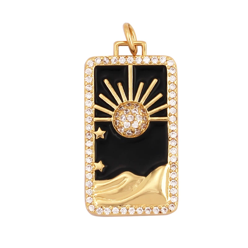 Kompass, glänzender Sonne, Mond, Stern, Muschel-Charm-Anhänger, 18 Karat vergoldetes Gold, eingelegter Zirkonia, Schmuck, Halskette, Armband, Zubehör S45 – Detail 19