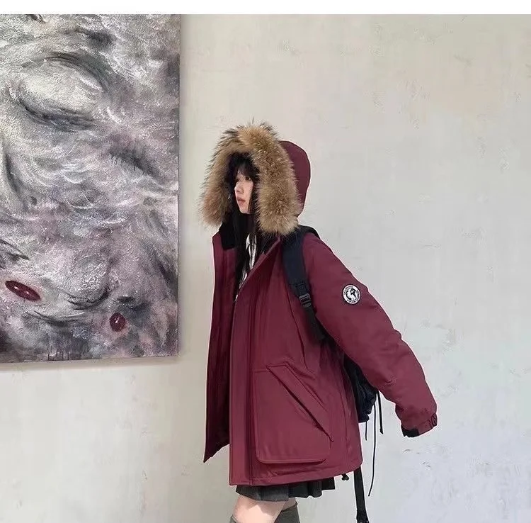

Parkas Teenagers Womens Winter Ruched Trendy Baggy Medium-Length Artificial Coating Insulation Wind-Resistant Buttons Lattice OL