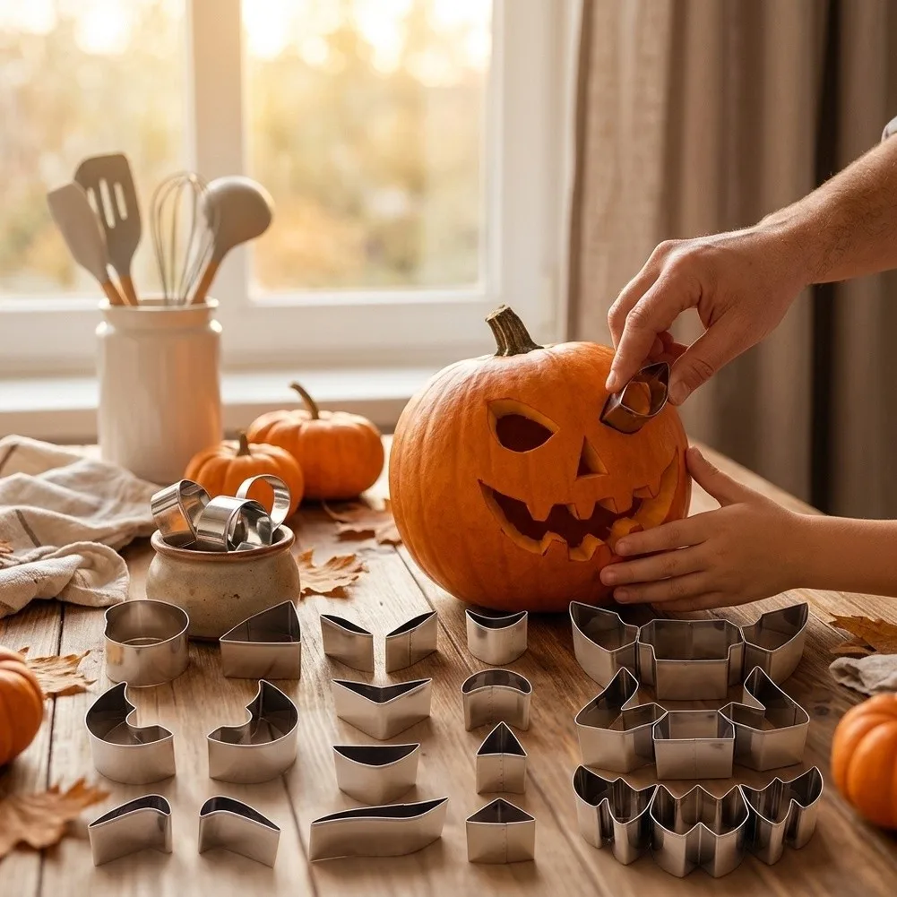 Pumpkin Carving Tools 24PCS Halloween Kit with Stainless Steel Cutters Pumpkin Scoop Hammer and 22 Reusable Stencils