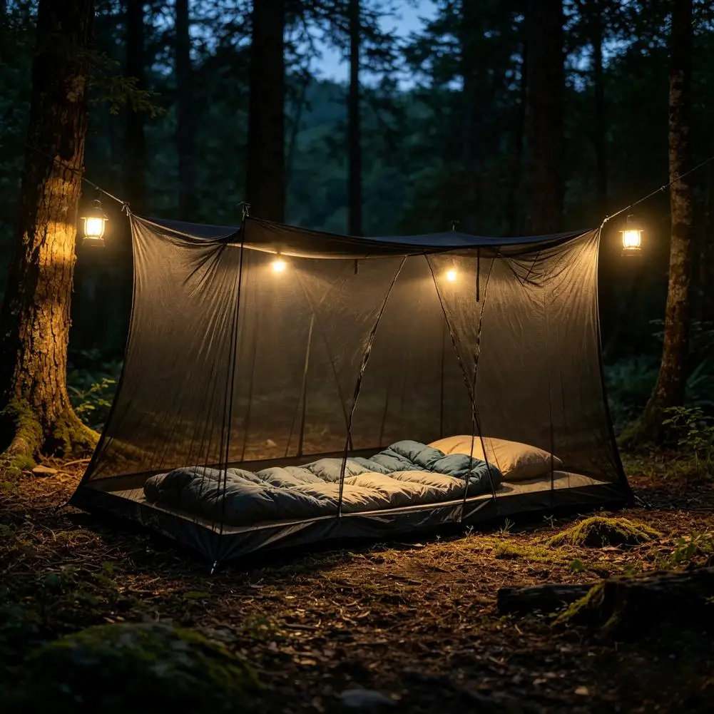 Mosquito Net with Hooks 2 Pcs Mosquito Net Canopy for Bed Patio 4 Corner Mesh Net with Side Openings Hanging Hooks for Camping