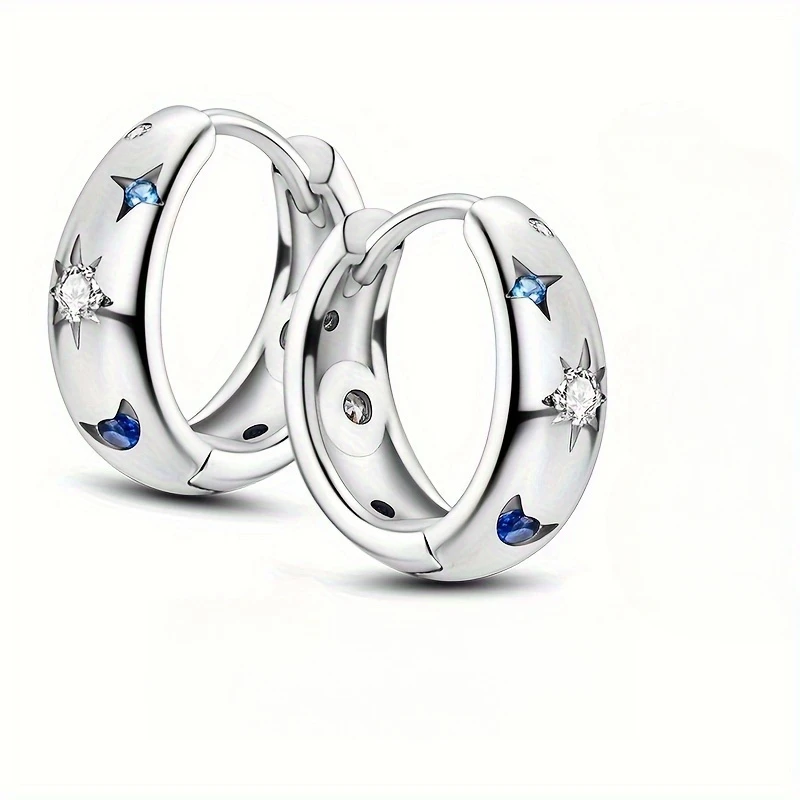 Silver Color Hoop Earrings  for Woman Pendientes Zircon Heart Shape Star Eardrop Original Earring Fashion Jewelry image 5