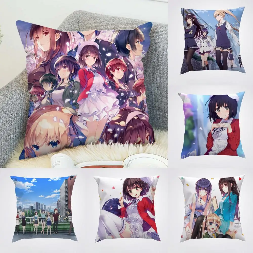 Funda de almohada Saekano Raise Boring Girlfriend para sofá de coche, decorativa para el hogar, con estampado de doble cara, cojín cuadrado de felpa