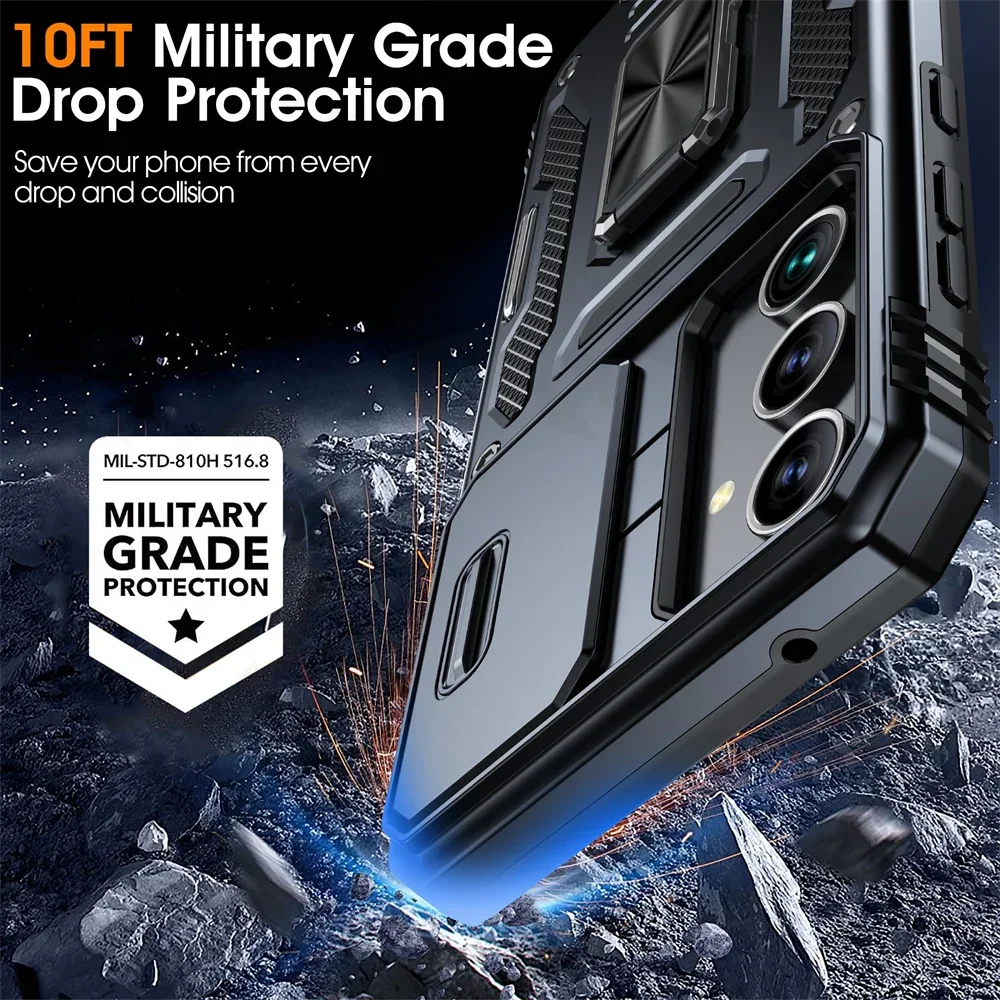 Fall Für Samsung S24 S23 S22 S21 S25 Ultra Plus FE A55 A35 A15 A54 A56 A36 4G 5G Ring Stand Rüstung Rutsche Kamera Ständer Abdeckung