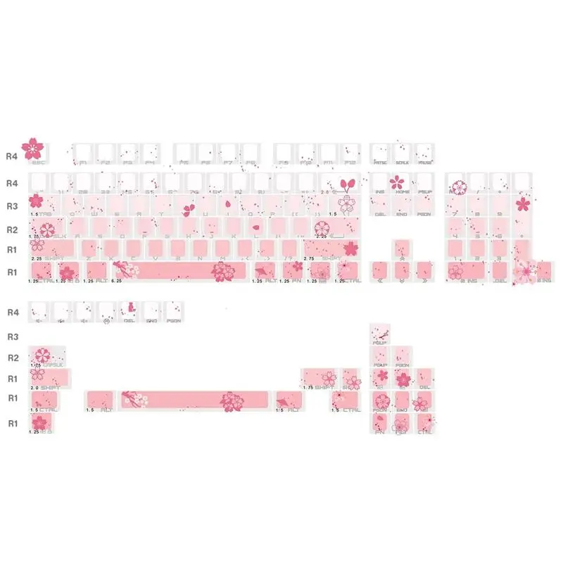 133-key pink cherry blossom side engraved keycaps translucent pbt material OEM highly sublimated 68 75 87 98 104