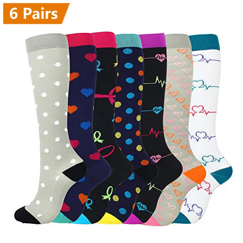 20-30 Mmhg 6pairs Compression Socks Men Women Athletic Running Medical Nursing Cycling For Graduated Stockings