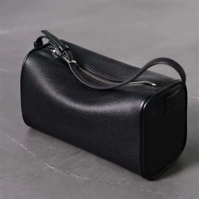 2024 New Pen Holder Bag Suede Retro Pencil Case Bag Calfskin Simple Handbag Underarm Genuine Leather Women's Bag