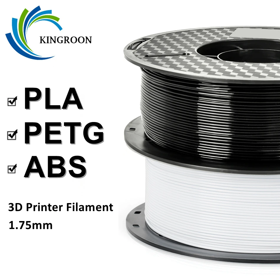 KINGROON-filamento PLA/ ABS/ PETG de 10KG, 1,75mm, negro, blanco, gris, venta al por mayor, 10 rollos de plástico para impresora 3D