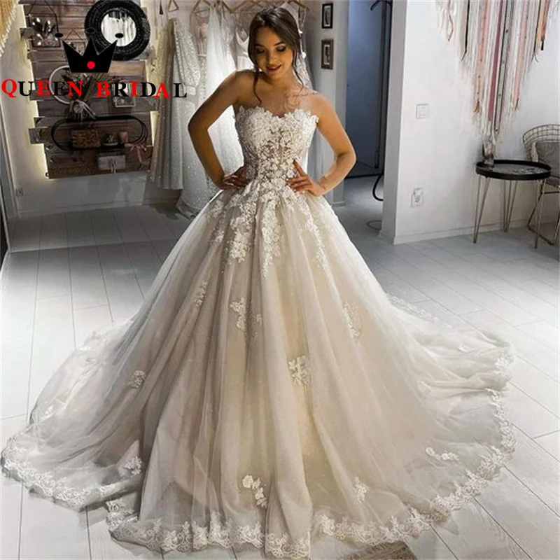 Querida Apliques Vestidos De Noiva De Renda, Sem Mangas, Sem Costas, Vestidos De Baile De Noiva De Noiva, Elegante, Personalizado, S36X, S36X