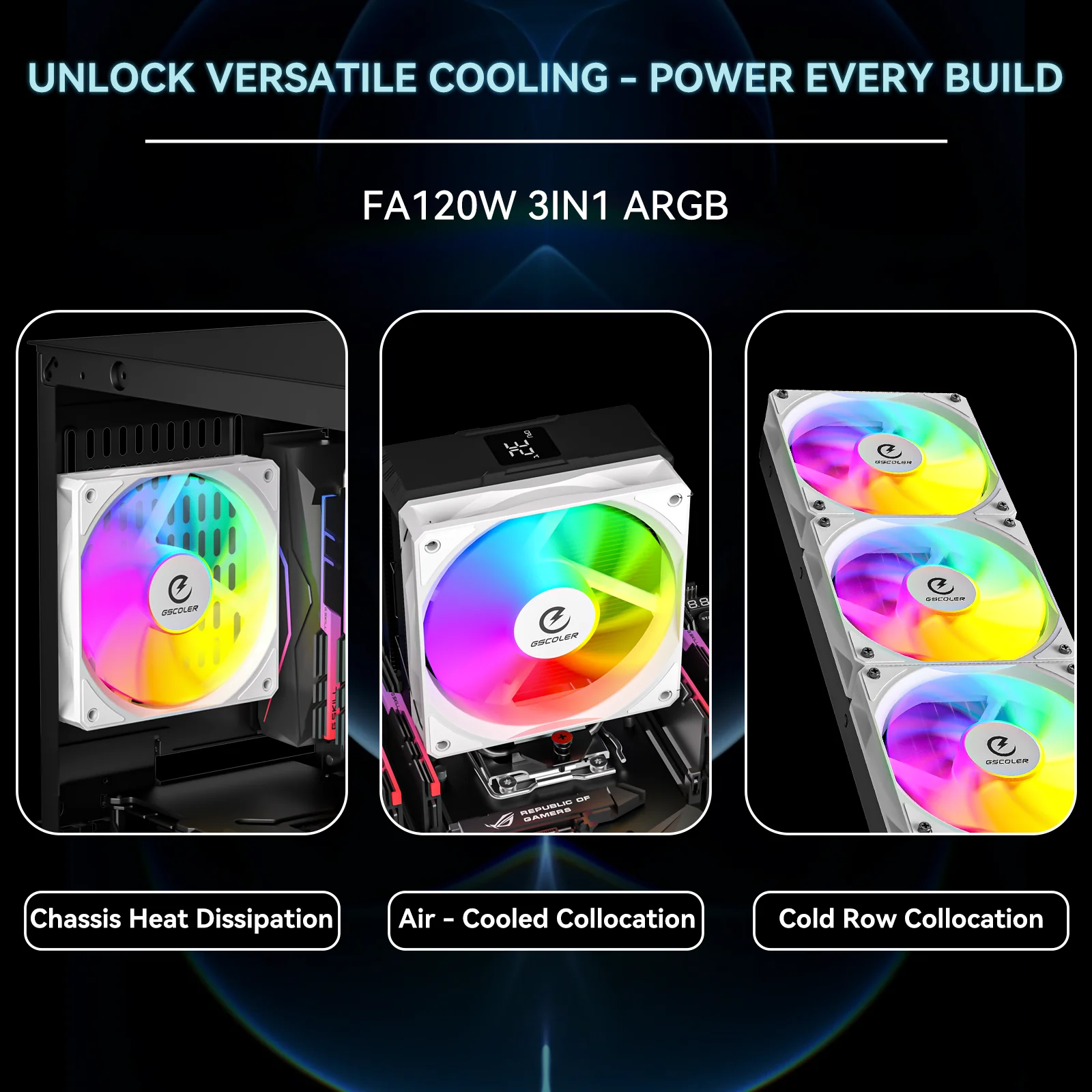 GSCOLER FA120 3in1 Computer Case Fan 5V 3Pin ARGB PWM 120mm Water Cooler CPU Cooling Fan Kit White Desktop Chassis Fans - view 6