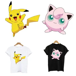 2Pcs/Lot Pikachu Cute Anime Iron On Fusible Patches Heat Thermal Transfer Stickers Ironing Applications For Children's Clothing