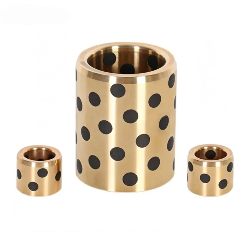 Solid Lubricant Embedded Bronze Bushing, High Hardness Graphite Brass Bearing Sleeve, Oil-Free Self-Lubricating Guide Bush for 3