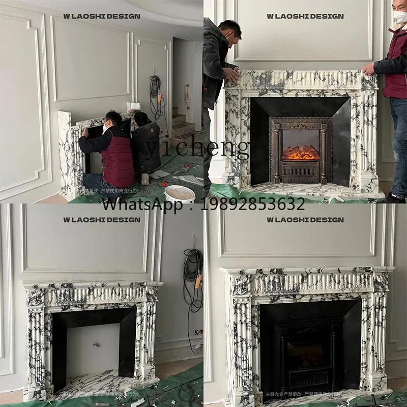 H3-20  fireplace big flower white Bulgari stone living room entrance simple fireplace decoration cabinet