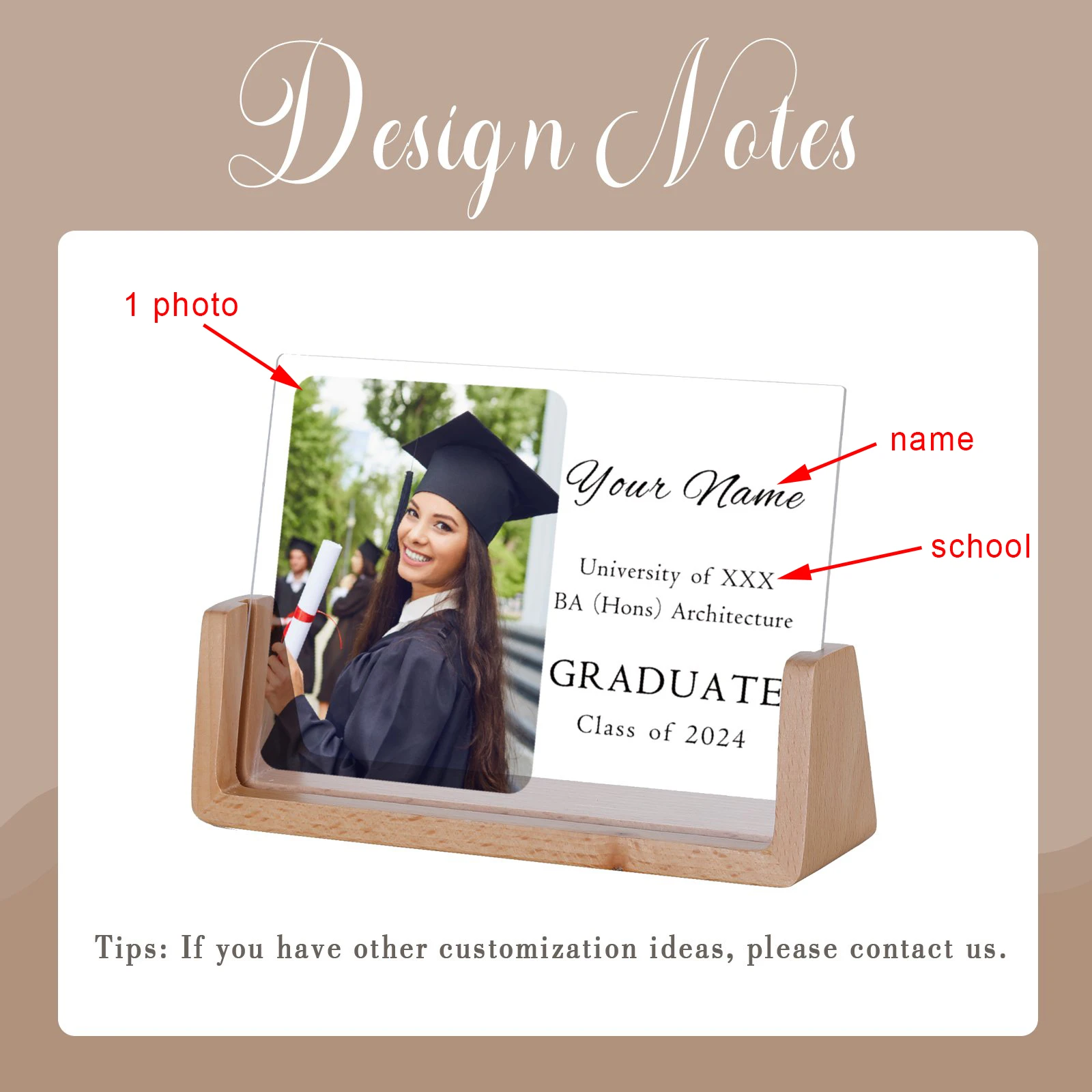 Custom Acrylic Graduation Plaque for Her Class of 2024 Graduation Gift for Daughter Girlfriend Best Friend Memorial Photo Frame