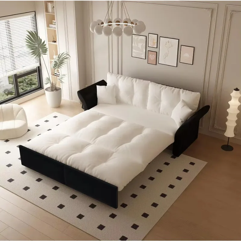 Queen pull-out sofa bed 3 in 1 convertible lounge chair tufted velvet interior multifunctional living room hotel