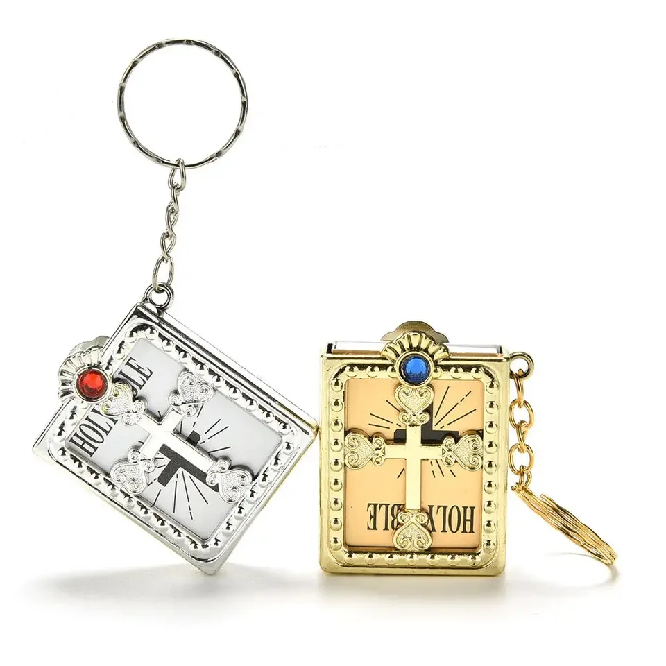 Mini Holy Bible Book Charms Keychain Religious Christian Jesus Cross Keyrings Prayer God Bless Souvenirs Key Holder Accessories