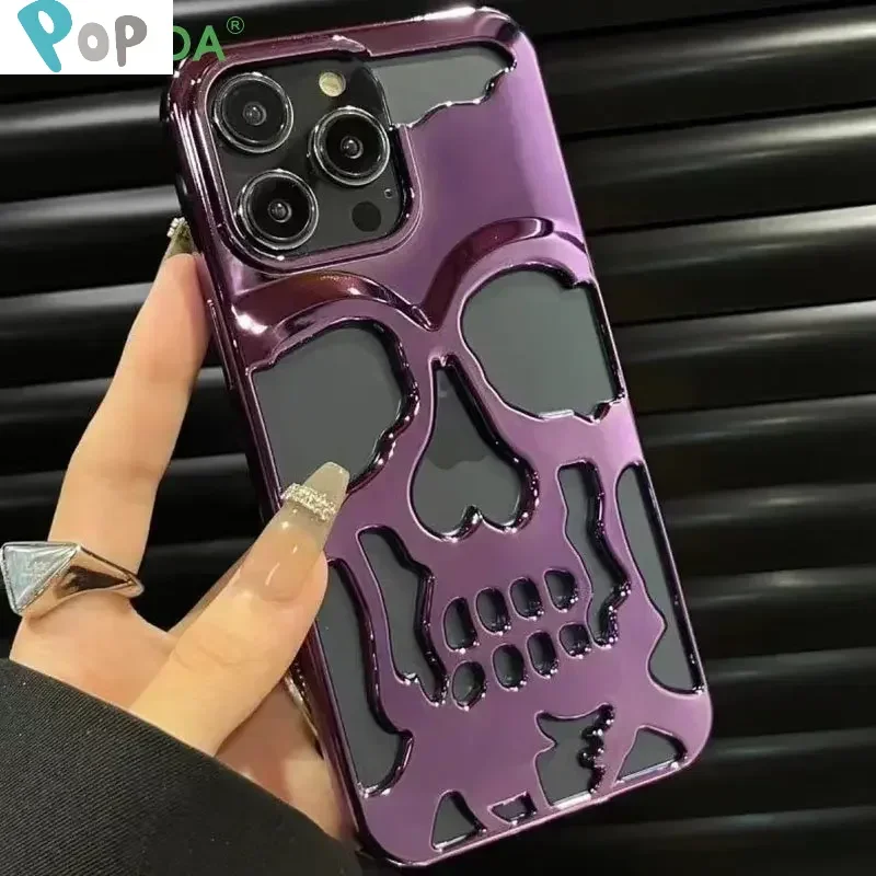 3D Hollow Skull Callous Case for iPhone 15 14 ProMax 16 Plus 13 12 11 16 Pro Max Luxury Plating Shockproof Ghostface Soft Cover