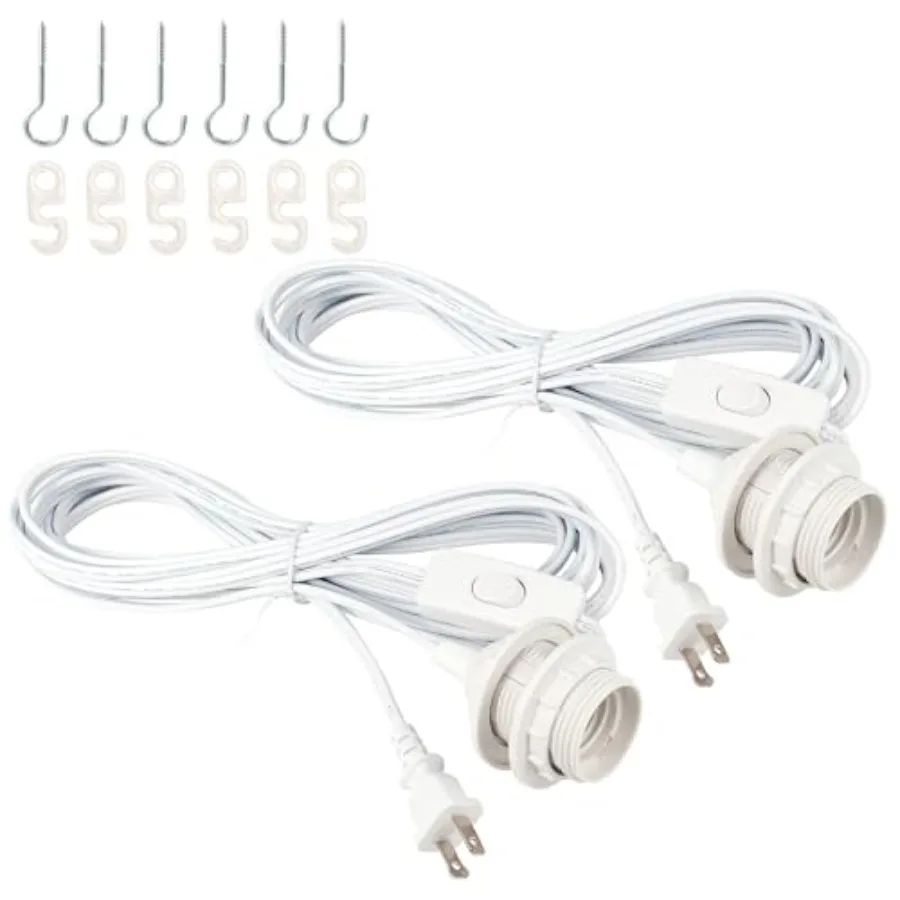 

UL Listed 20Ft Hanging Lamp Cord, 360W Pendant Light Kit with E26 E27 Socket and On/Off Switch, White Plug in Extension Cable f