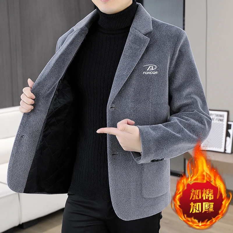 

Blazer Men's Business Gentleman Wedding Fashion Best Man Solid Color Slim Fit Casual Mink Velvet with Cotton Thickened Blazer