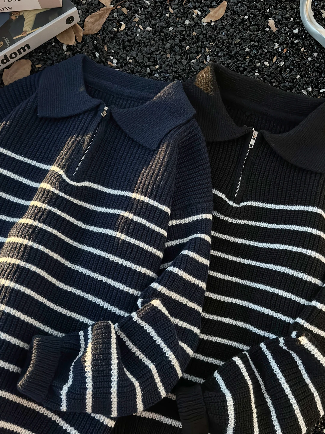 

Мужской вязаный свитер с американским полосатым воротником на молнии, с длинными рукавами, в винтажном стиле, плотный, повседневный, осенний, модный