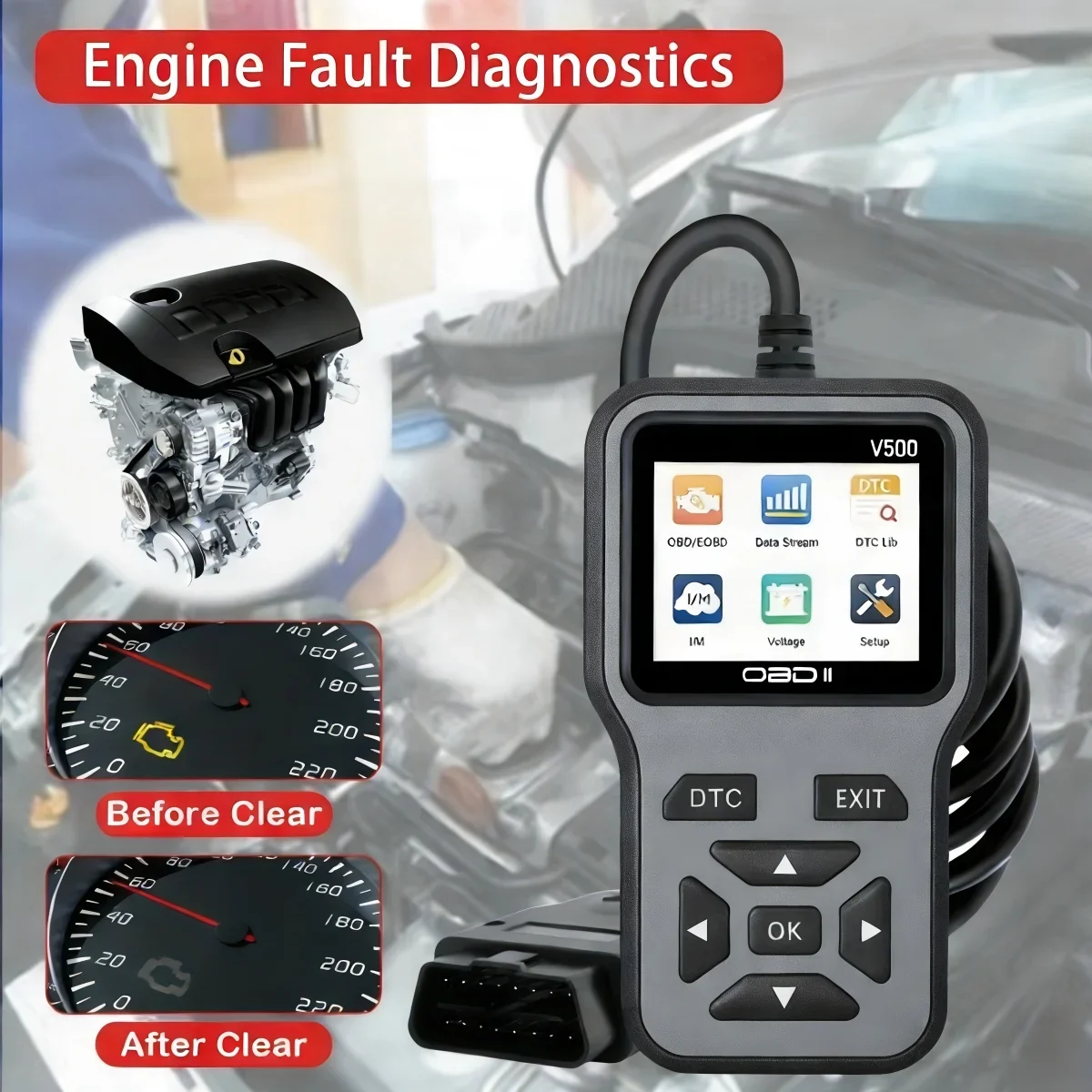 V500 Obd2 Scanner Diagnostic Tool, Auto Check Engine Code Reader with Reset Function, Enhanced Obdii/Eobd Car Scan Tool