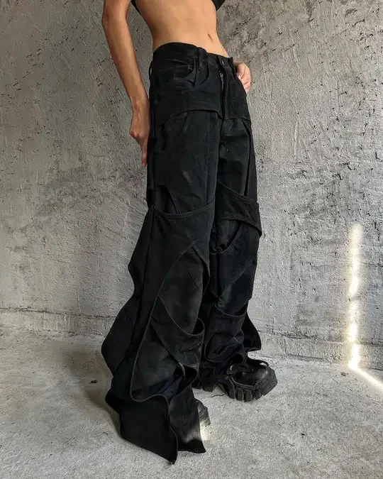 Y2K New Trend Men's Gothic Hip Hop Retro Hollow Design Oversize Loose Jeans Harajuku Fashion Wide Legs Wide Pants Street Wear