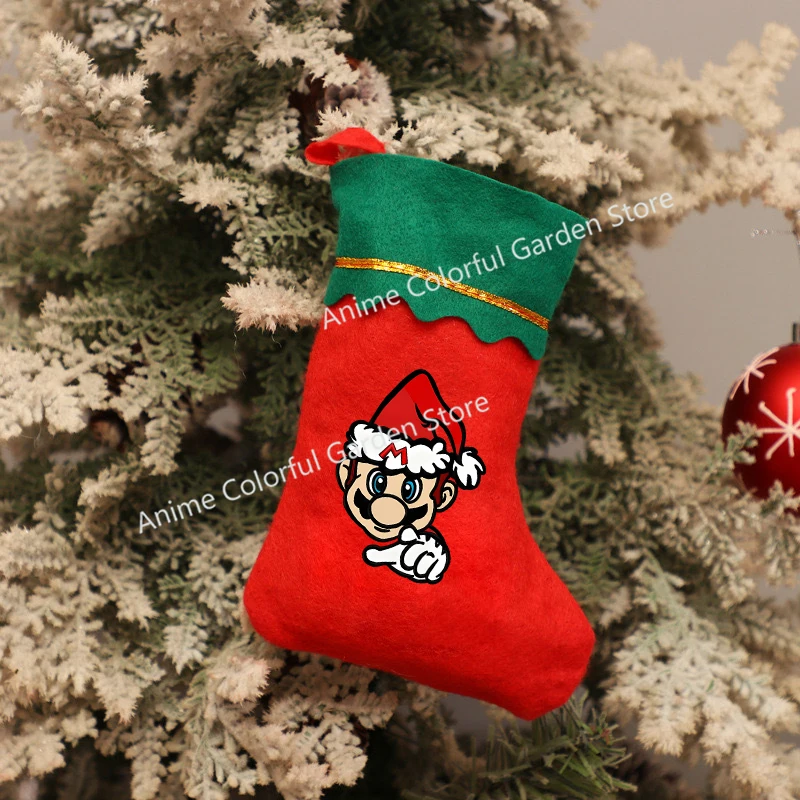 Super Mario Christmas Stockings Cartoon Cute Hanging Ornament Xmas Tree Decor New Year Home Decorations Kids Candy Gifts Bags