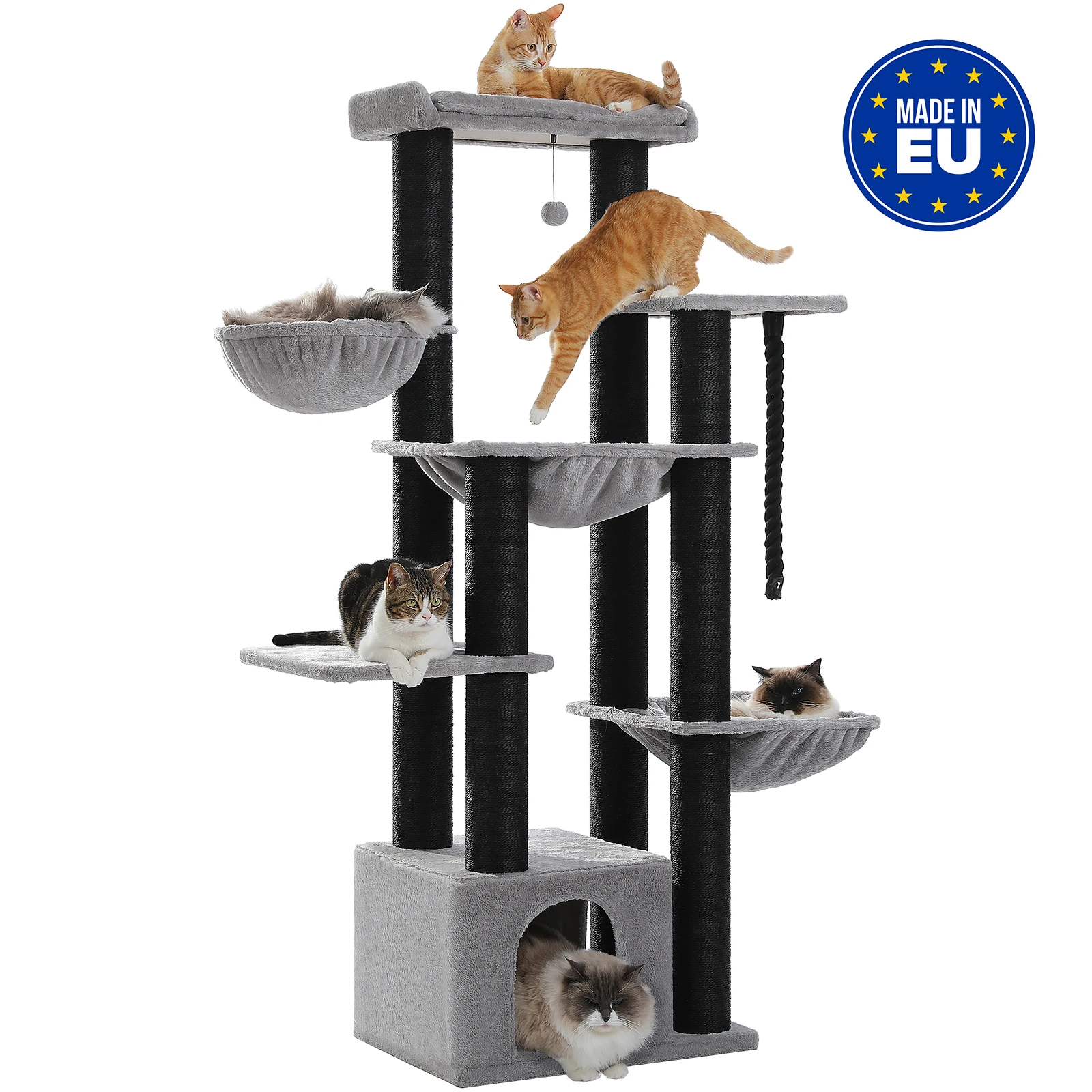 Grote kattenboom voor grote katten Robuuste kattentoren met verschillende niveaus Kattenhuis klimboom met hangmat 11 sisalpalen Grote baars