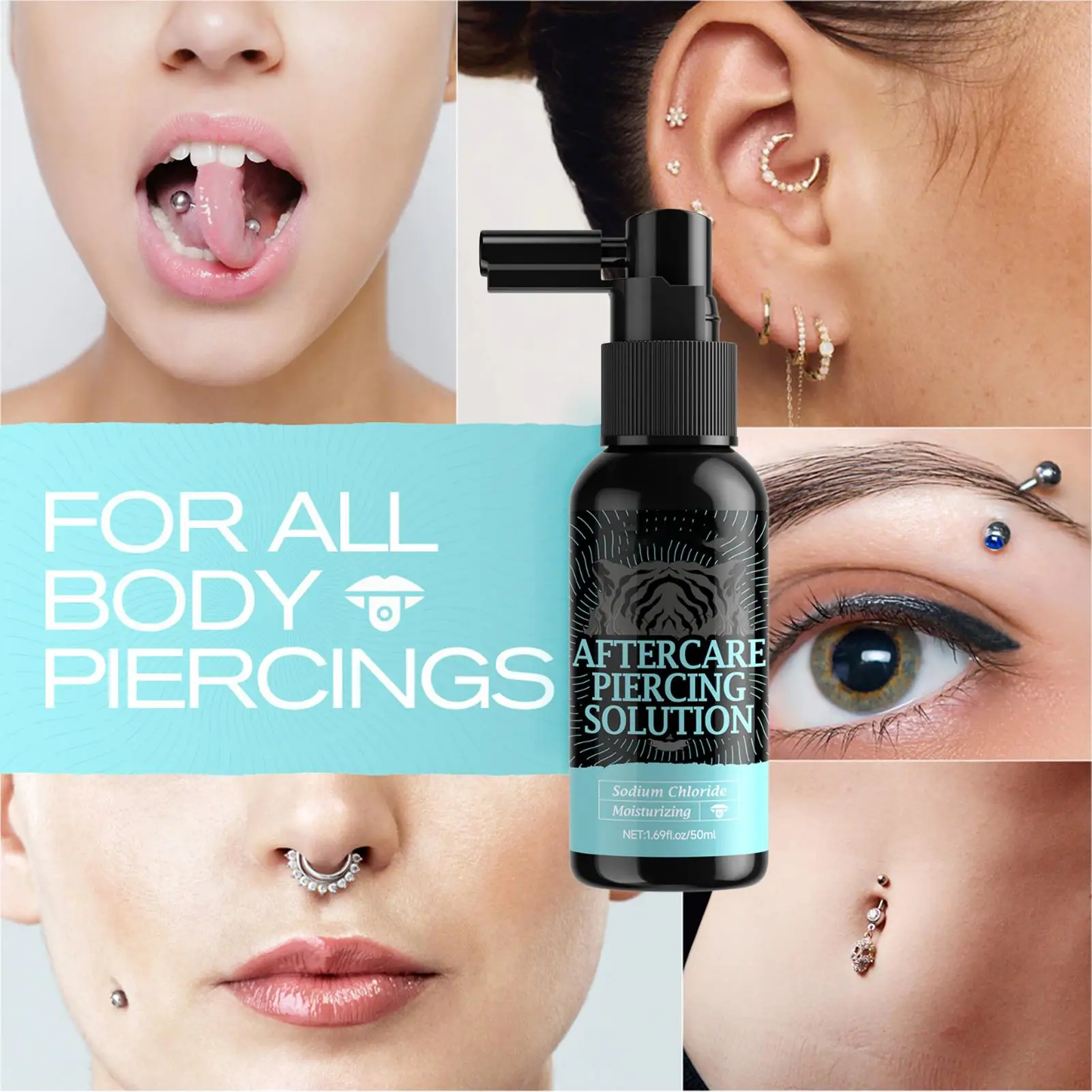 After Care Piercing Solution 50ml Gentle Safe Mist Piercing Spray Aftercare for Adults Men Women Newly Pierced Areas Care image 3