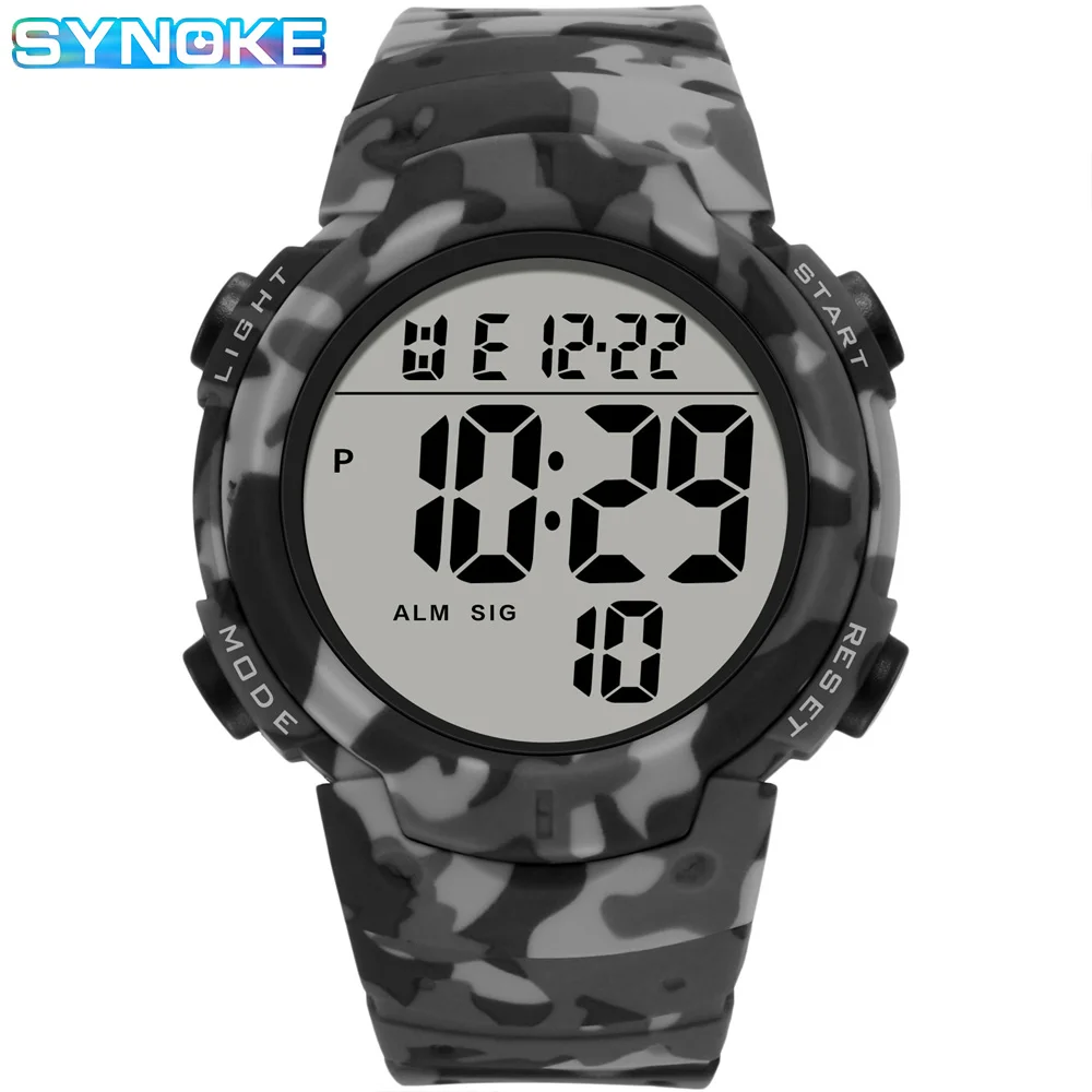 Digital Stopwatch Sport Watches Men, 5Bar Waterproof Wristwatch Man,SYNOKE 9808