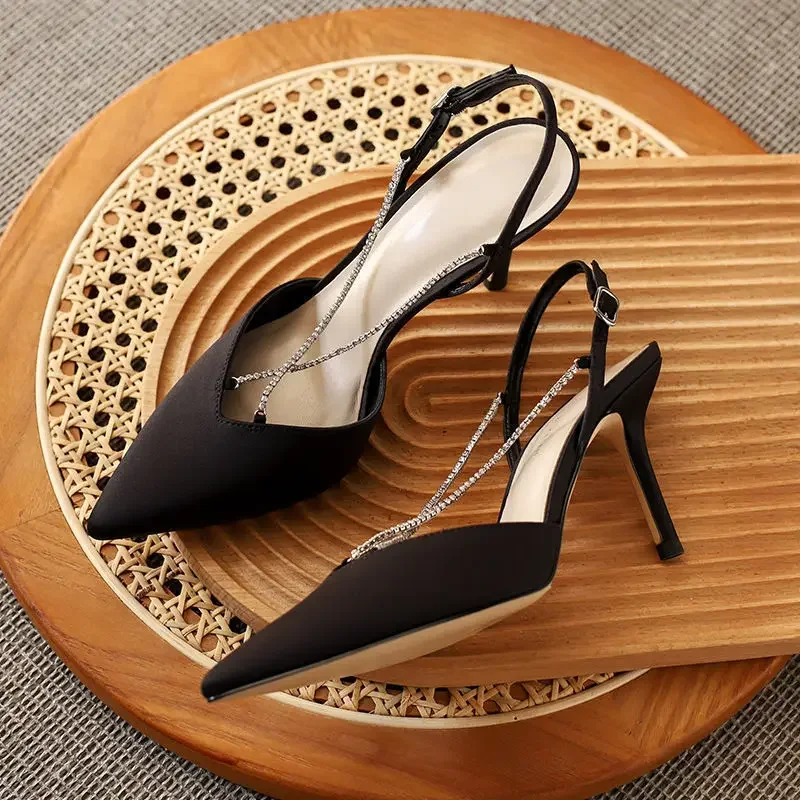 

Женская обувь One Word со стразами, черная обувь на высоком каблуке, лето 2024, сандалии с ремешком для женщин, сандалии на каждый день F Vip