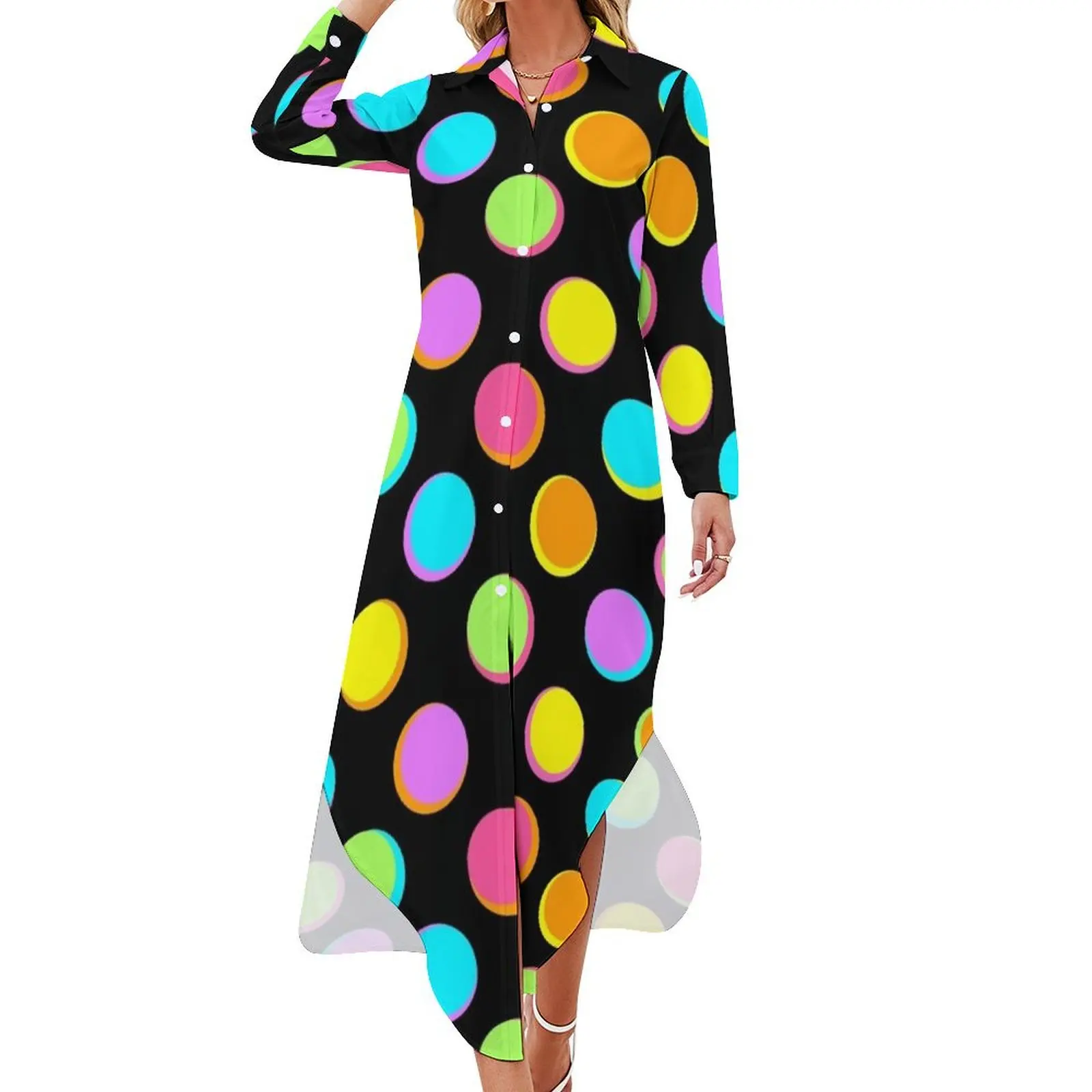 Neon - Bubbles BLK Long Sleeved Shirt Dress dresses with long sleeves women's clothing korea stylish