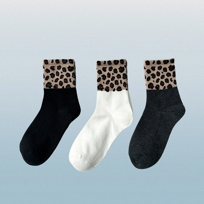 Chaussettes mi-mollet respirantes à imprimé léopard pour femmes, chaussettes mignonnes, confortables, amour, haute qualité, nouvelle tendance de la mode, 3/6 paires