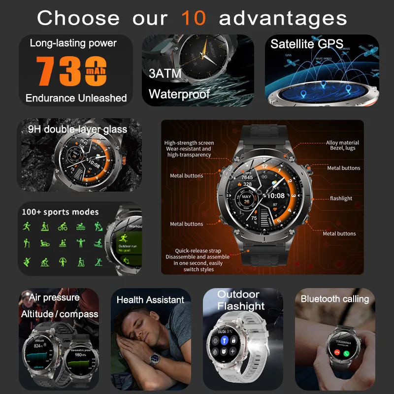 GPS relógio inteligente 10atm à prova dwaterproof água amoled embutido banda dupla gnss bússola militar esporte smartwatch masculino 2025 novo para xiaomi ultra