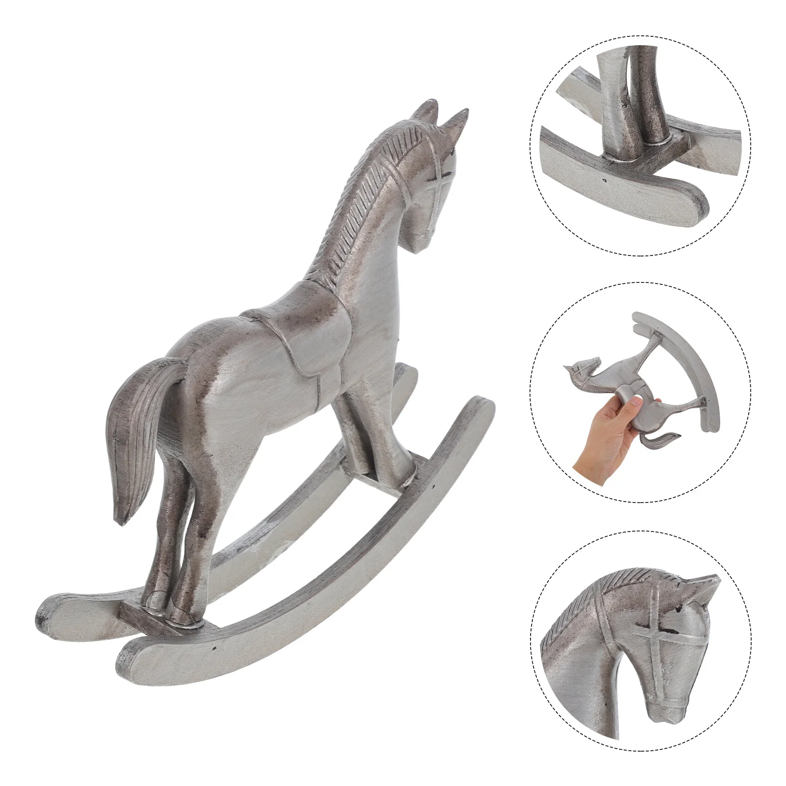 

Wooden Rocking Horse Vintage Rustic Desk Ornament Handmade Animal Statue Home Decor Living Room Office Bookshelf Accent