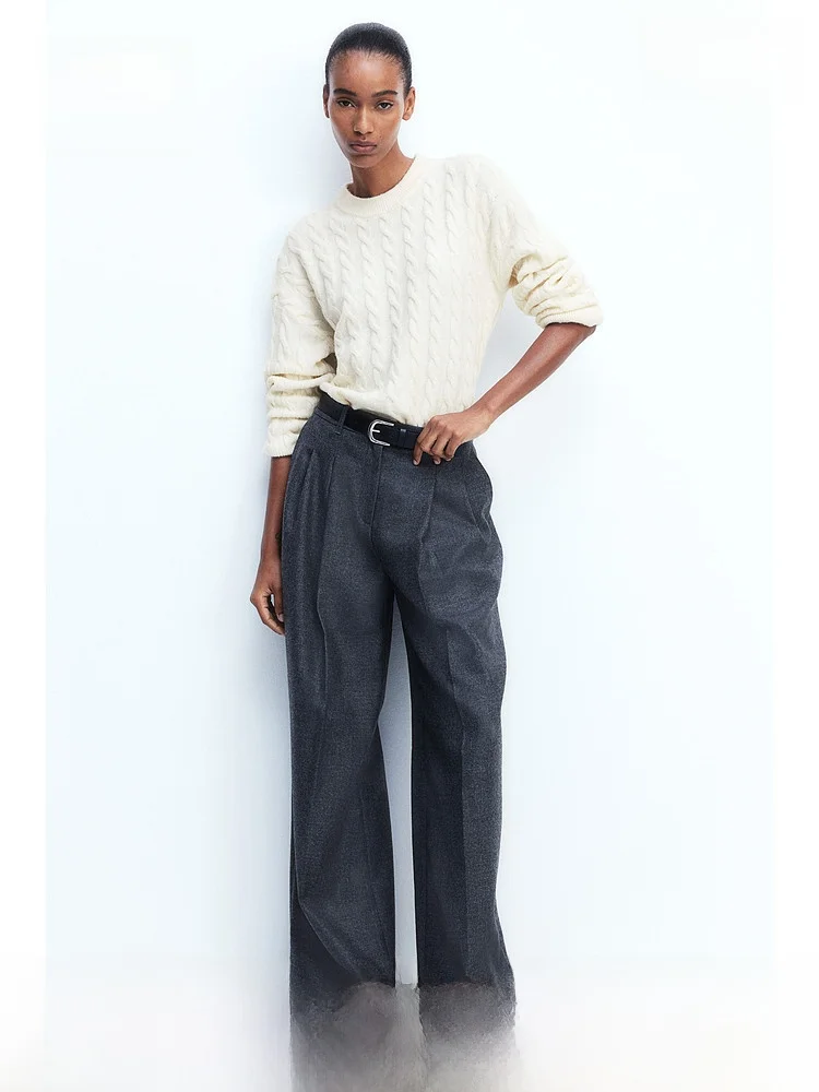 

H&M Women's Knitted Sweater Spring Twist Knit Long Sleeve round Neck Warm Inner Wear 1237850 Polyester Acrylic Wool Spandex