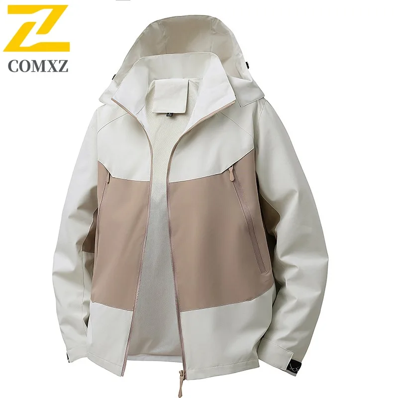 

COMXZ 2025 мужская куртка с капюшоном, осенняя уличная повседневная модная ветровка для пешего туризма, путешествий, кемпинга, ветровка, куртки, минималистичное пальто Gorpcore