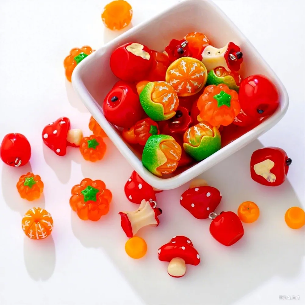 10Pcs 3D Red Apple Resin Charm Simulation Fruit Small Pendants For DIY Earring Necklace Keychain Crafts Jewelry Making Accessory