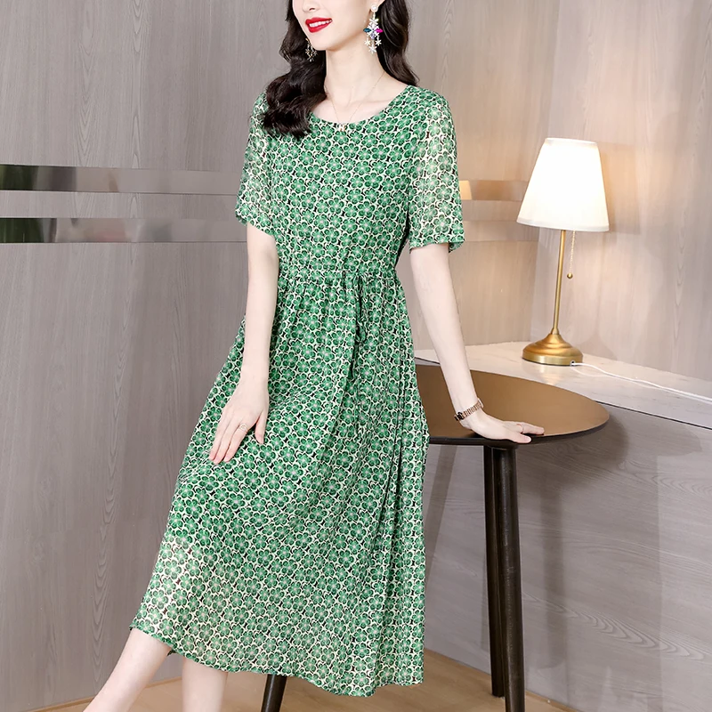 

Женское шелковое платье с принтом, универсальное свободное повседневное праздничное платье с круглым вырезом и разными цветами, лето 2023