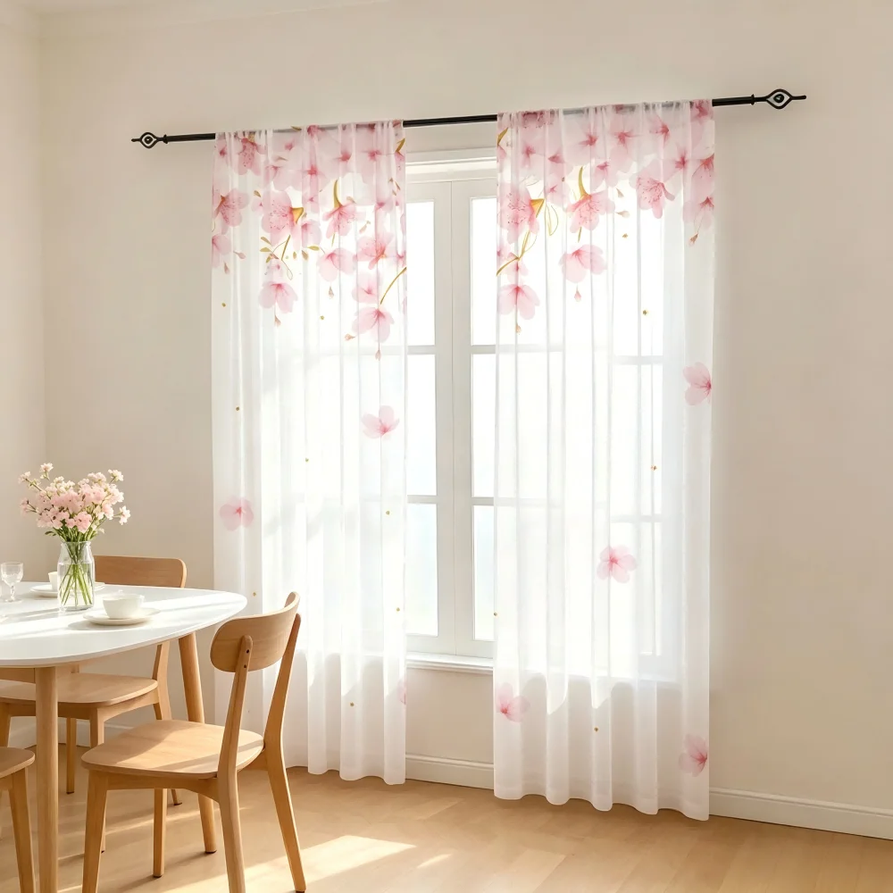 Curtain Sheer Voile - 2 rideaux transparents à imprimé numérique,