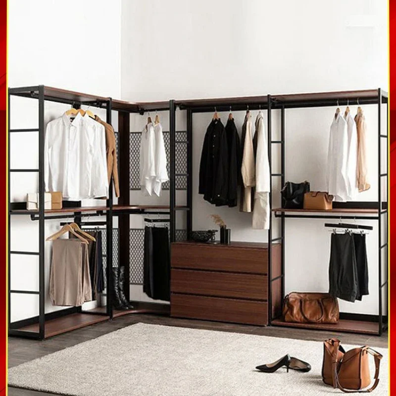 Walk-in cloakroom cabinet combination metal open wardrobe floor-to-ceiling bedroom wrought iron corner rack assembly