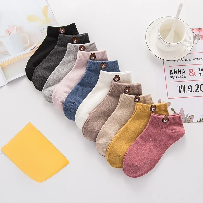 10 paires de chaussettes basses à motif d'ours mignon pour femmes, à la mode, respirantes, décontractées, confortables pour femmes